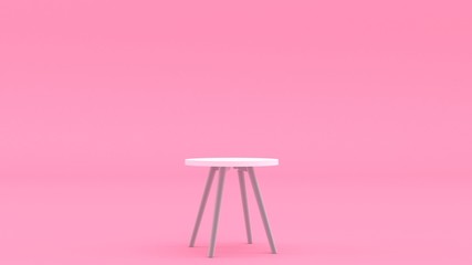 Table 3d illustration. Interior design background. Minimal style furniture poster. Pastel pink color. Coffee table image.