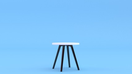 Table 3d illustration. Interior design background. Minimal style furniture poster. Pastel blue color. Coffee table image.