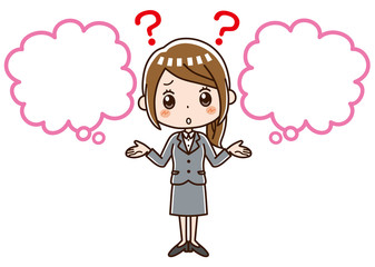 ビジネスウーマン　選択　吹きだし　悩む