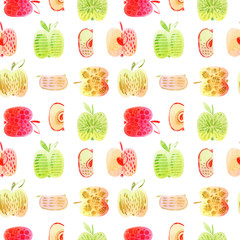 Seamless pattern with apples. Watercolor work.