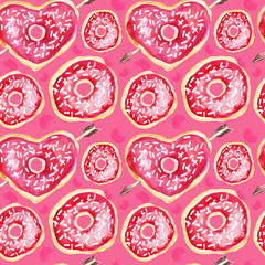 Seamless background of watercolor donuts glazed.