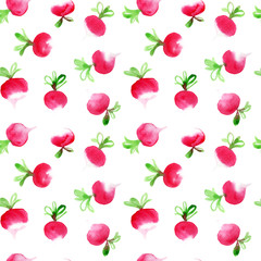 Seamless pattern with radish watercolor painting.