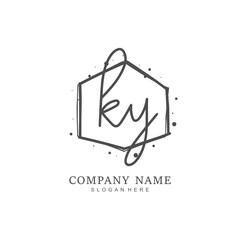  Handwritten initial letter K Y KY for identity and logo. Vector logo template with handwriting and signature style.