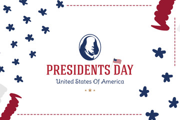 Happy Presidents Day of USA. Template design element with portrait of the president and USA flag. National American holiday event. Flat vector illustration EPS10
