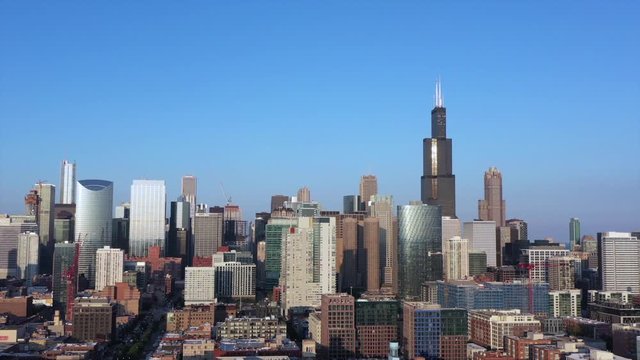 Chicago Illinois Downtown cityscape sunset  Aerial view Summer .