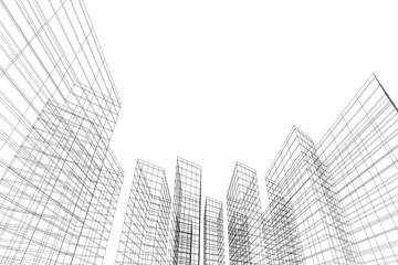 Fototapeta premium Abstract architectural background. Linear 3D illustration. Concept sketch
