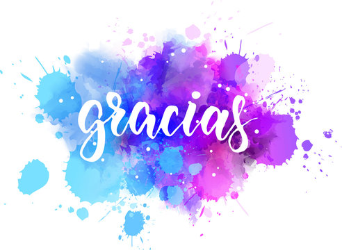 Gracias lettering on watercolor background