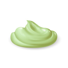 Green Whipped Cream Isolated on White Background. Facial Gel or Body Lotion Skincare Icon. Cosmetics BB Makeup Swatch. The Drop of Liquid Foundation Stroke