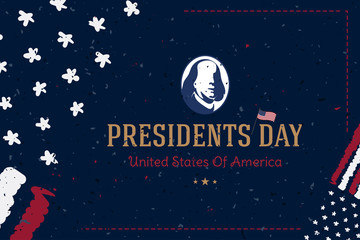 Happy Presidents Day of USA. Template design element with portrait of the president and USA flag. National American holiday event. Flat vector illustration EPS10