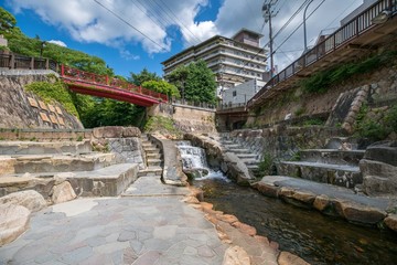Taikobashi, a public park with hot spring and river in Arima Onsen city, Kobe, Japan