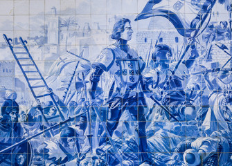 Wall decorated with amazing blue portuguese tile in Porto, Portugal.