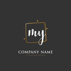  Handwritten initial letter M Y MY for identity and logo. Vector logo template with handwriting and signature style.