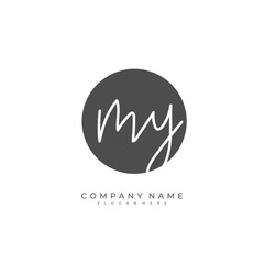  Handwritten initial letter M Y MY for identity and logo. Vector logo template with handwriting and signature style.