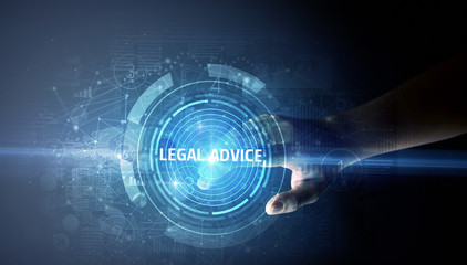 Obraz premium Hand touching LEGAL ADVICE button, modern business technology concept