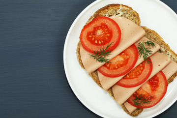 Vegetarian sandwich meat. Plant based meat concept.