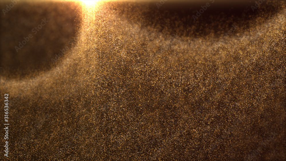 Poster Defocus mysterious sparkling illuminated dust particles floating in the abyss for celebration and festive theme abstract texture background
