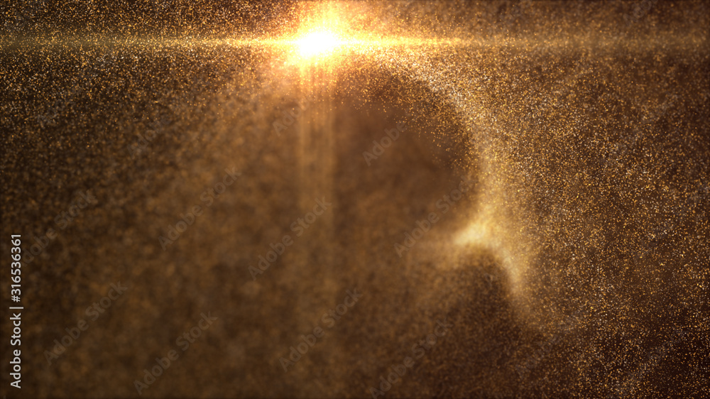 Fototapete Defocus mysterious sparkling illuminated dust particles floating in the abyss for celebration and festive theme abstract texture background