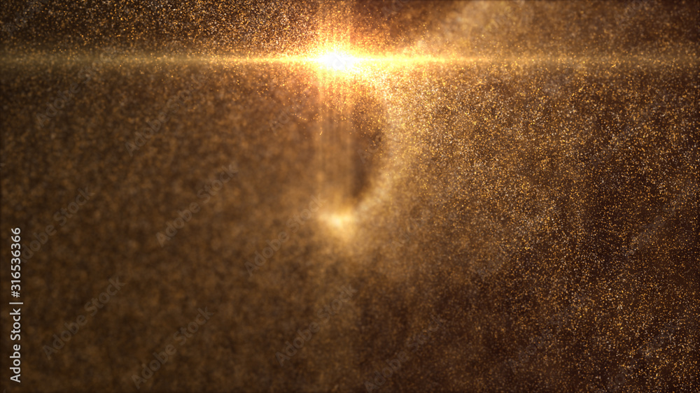 Poster Defocus mysterious sparkling illuminated dust particles floating in the abyss for celebration and festive theme abstract texture background
