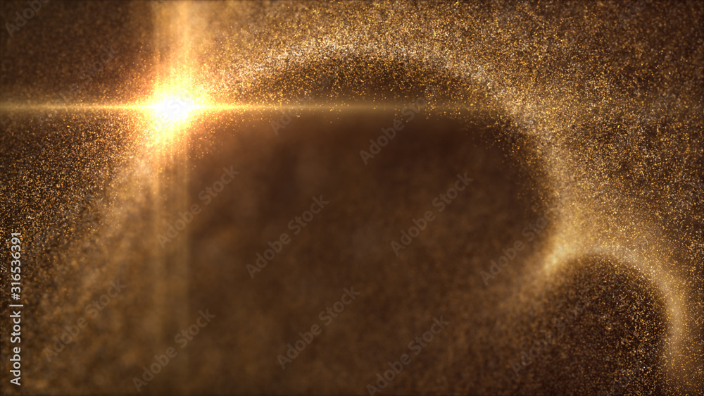 Poster Defocus mysterious sparkling illuminated dust particles floating in the abyss for celebration and festive theme abstract texture background