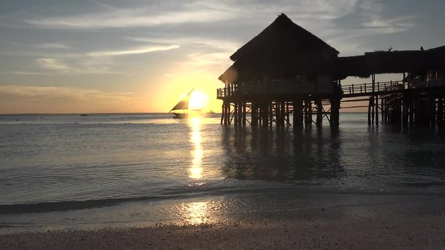 Colorful sunset in the idian ocean on Zanzibar island.
