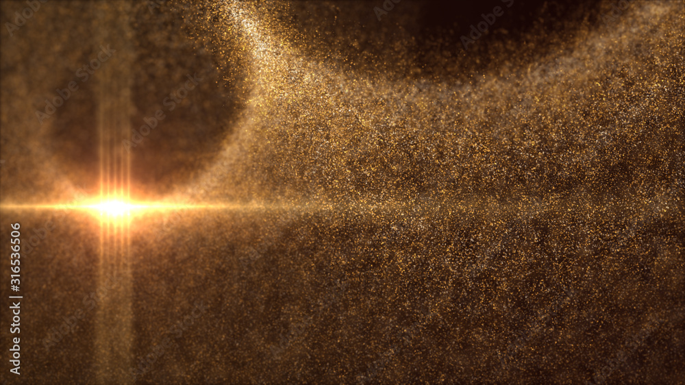 Aufkleber Defocus mysterious sparkling illuminated dust particles floating in the abyss for celebration and festive theme abstract texture background