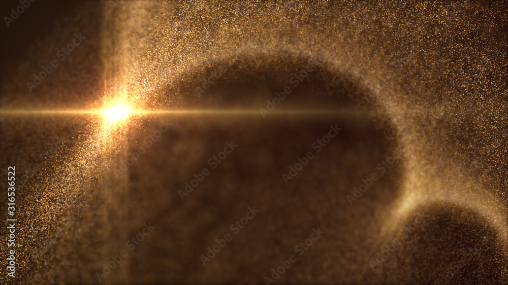 Poster Defocus mysterious sparkling illuminated dust particles floating in the abyss for celebration and festive theme abstract texture background