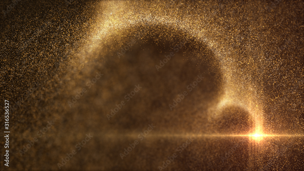 Poster Defocus mysterious sparkling illuminated dust particles floating in the abyss for celebration and festive theme abstract texture background