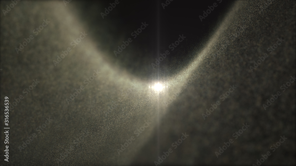 Poster Defocus mysterious sparkling illuminated dust particles floating in the abyss for celebration and festive theme abstract texture background