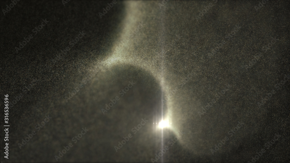 Poster Defocus mysterious sparkling illuminated dust particles floating in the abyss for celebration and festive theme abstract texture background