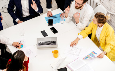 successful creative business team in modern office, young caucasian people business partners...