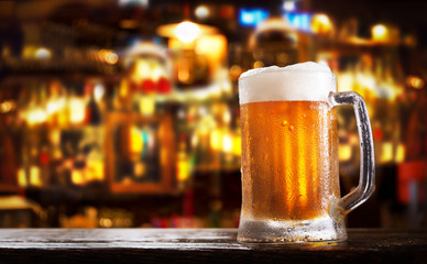 cold mug of beer in a bar