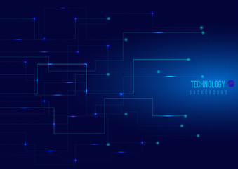 Abstract lines and dots conncet on dark blue background technology style.