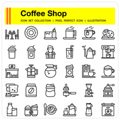 coffee shop icons set, design pixel perfect icons set.