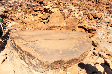Detail of the prehistoric rock paintings of the San People in Western Namibia, near Twyfelfontein.
