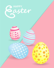 Happy easter. Celebration. Colorful easter egg on colorful pastels paper background. light and shadow . Vector.