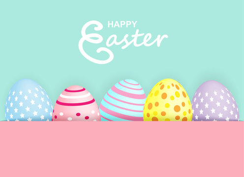 Happy easter. Celebration. Colorful easter egg on colorful pastels paper background. light and shadow . Vector.