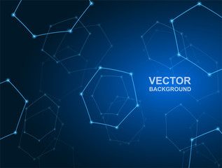 Communications or technology, science concepts. Plexus hexagon connections blue background. Vector.