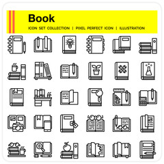 Book icons set, design pixel perfect icons set. web design element UI and UX, mobile app
