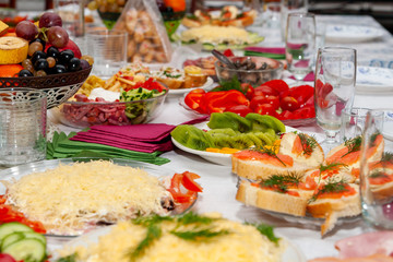 Snack on the festive table. Festive table in Russia.