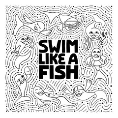 Swim like a fish hand drawn lettering.