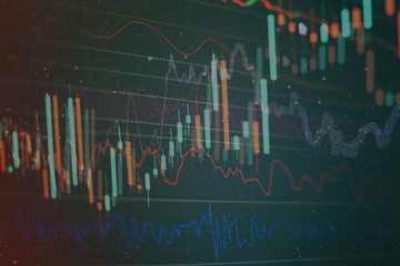 Economic growth, recession. Electronic virtual platform showing trends and stock market fluctuations , Data analyzing from charts and graph to find out the result.