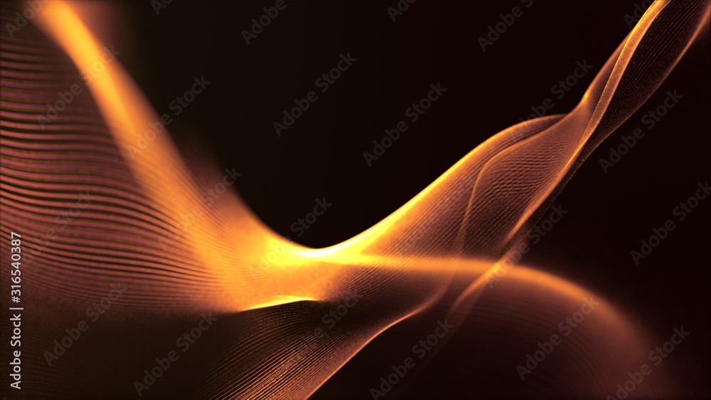 Poster Defocus mysterious sparkling illuminated line particles floating in the abyss for celebration and festive theme abstract texture background