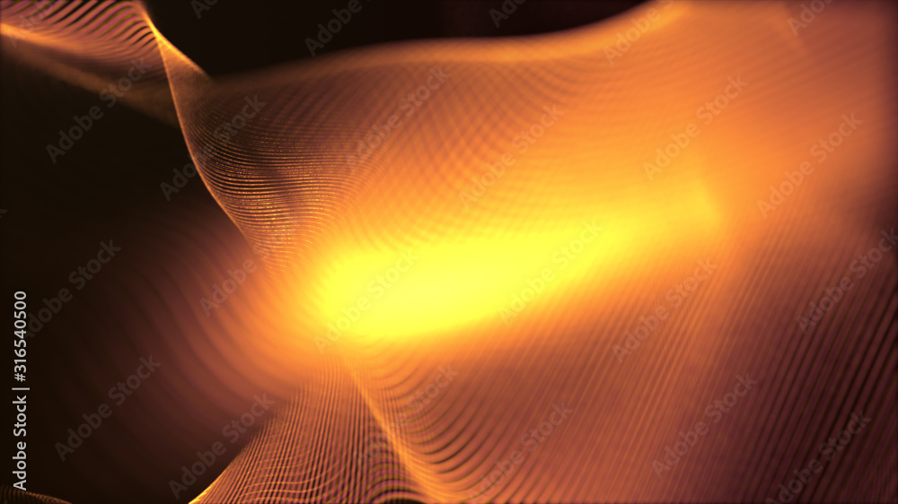 Poster Defocus mysterious sparkling illuminated line particles floating in the abyss for celebration and festive theme abstract texture background