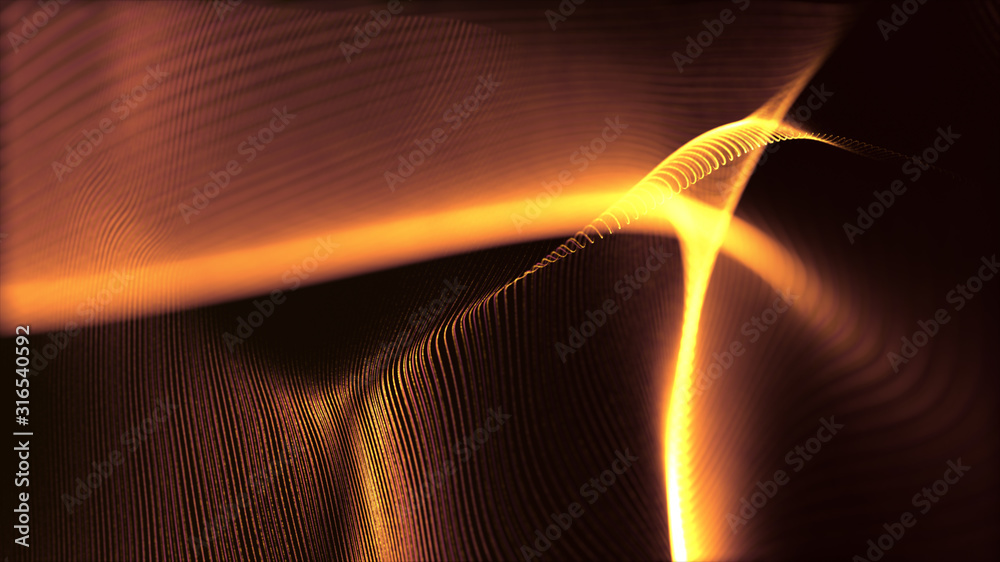 Poster Defocus mysterious sparkling illuminated line particles floating in the abyss for celebration and festive theme abstract texture background