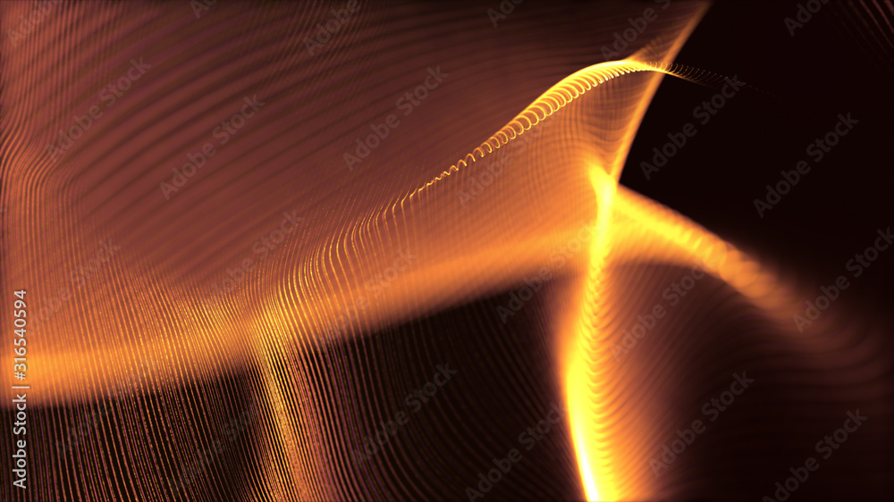 Poster Defocus mysterious sparkling illuminated line particles floating in the abyss for celebration and festive theme abstract texture background