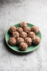 Aliv Laddu, Halim Ladoo or Garden cress Seed sweet Balls a very nutritious food in winters or for New Moms. popular food from India. served in a bowl or plate