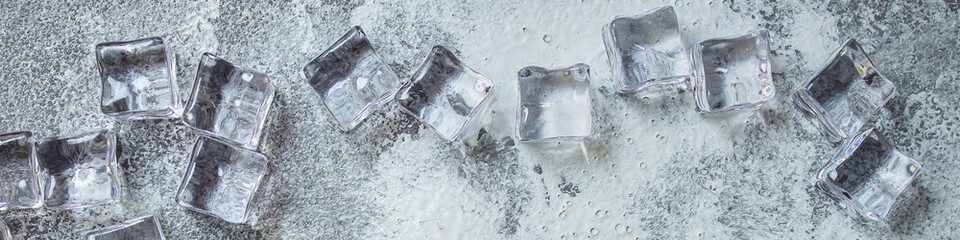 ice cubes. artificial crystal clear transparent piece. concept. food background. top view. copy...