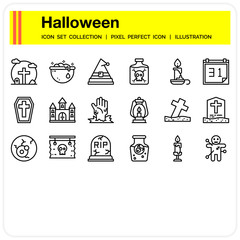 halloween icons set, design pixel perfect icons set. web design element UI and UX, mobile app