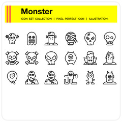 Monster icons set, design pixel perfect icons set. web design element UI and UX, mobile app