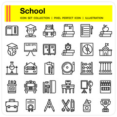  School  icons set, design pixel perfect icons set. web design element UI and UX, mobile app